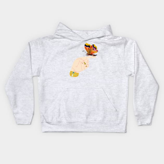 Butterfly on a finger Kids Hoodie by ezrawsmith